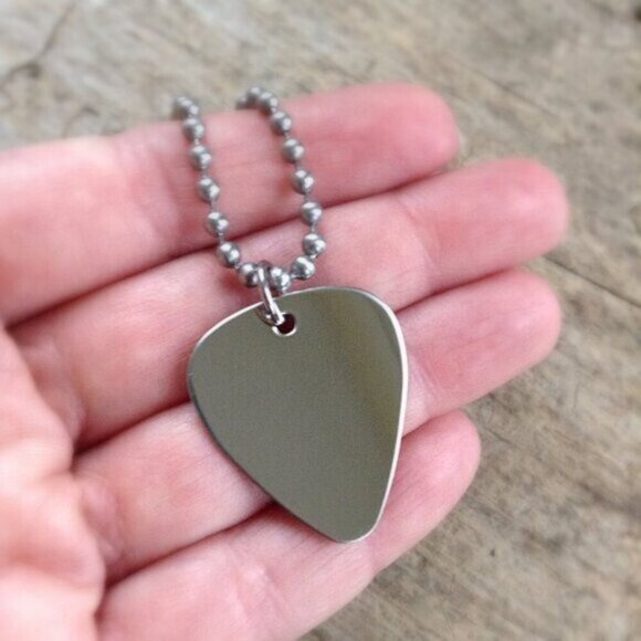 20 INCHES Shiny Mirror Stainless Steel Guitar Pick Necklace - Picture 3 of 8